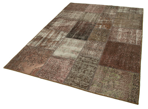 Kırk Yama Kahverengi Patchwork Pamuk Yün El Dokuma Halısı 170x242 Agacan