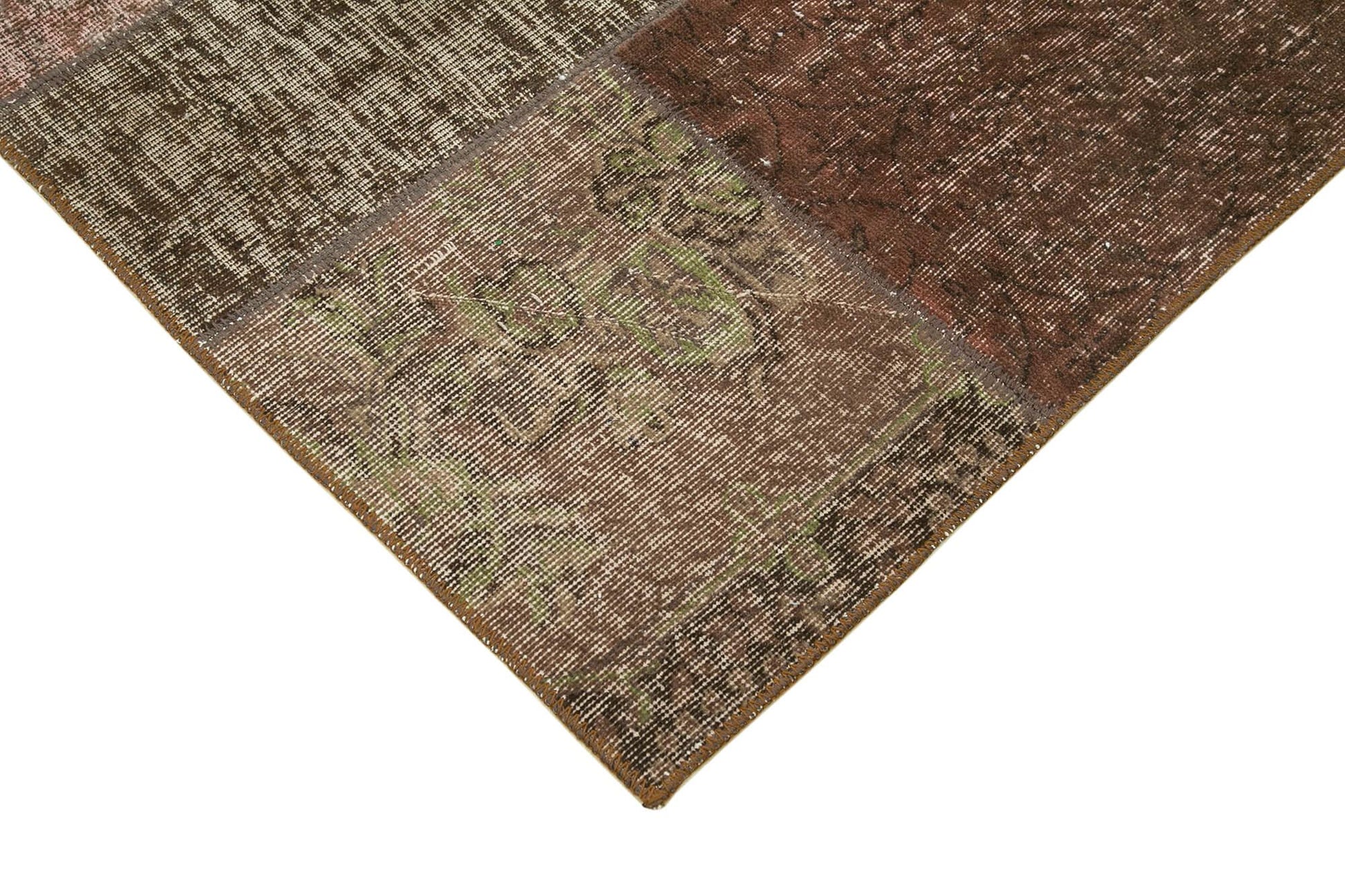 Kırk Yama Kahverengi Patchwork Pamuk Yün El Dokuma Halısı 170x242 Agacan