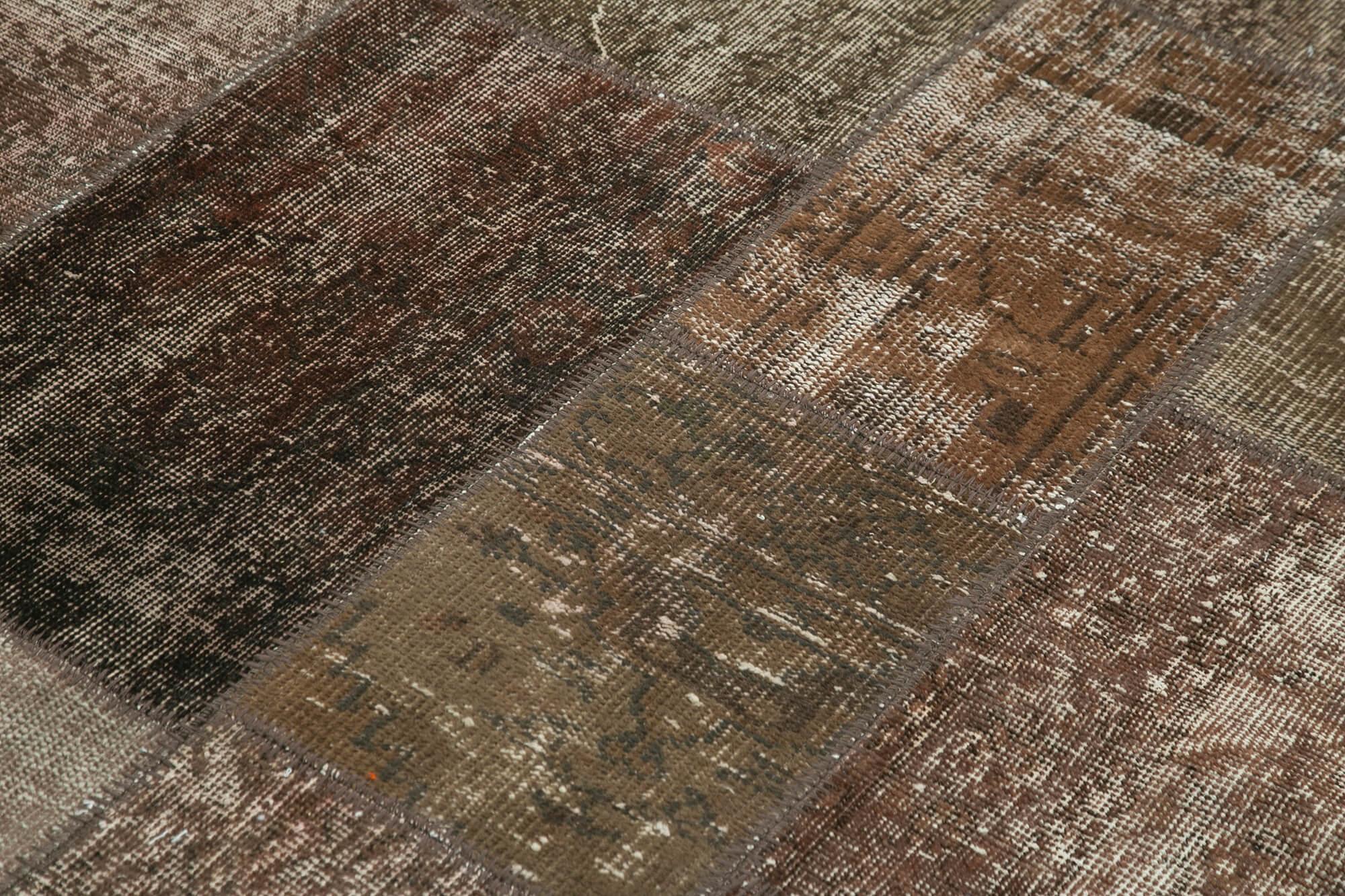 Kırk Yama Kahverengi Patchwork Pamuk Yün El Dokuma Halısı 170x242 Agacan