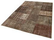 Kırk Yama Kahverengi Patchwork Pamuk Yün El Dokuma Halısı 170x245 Agacan