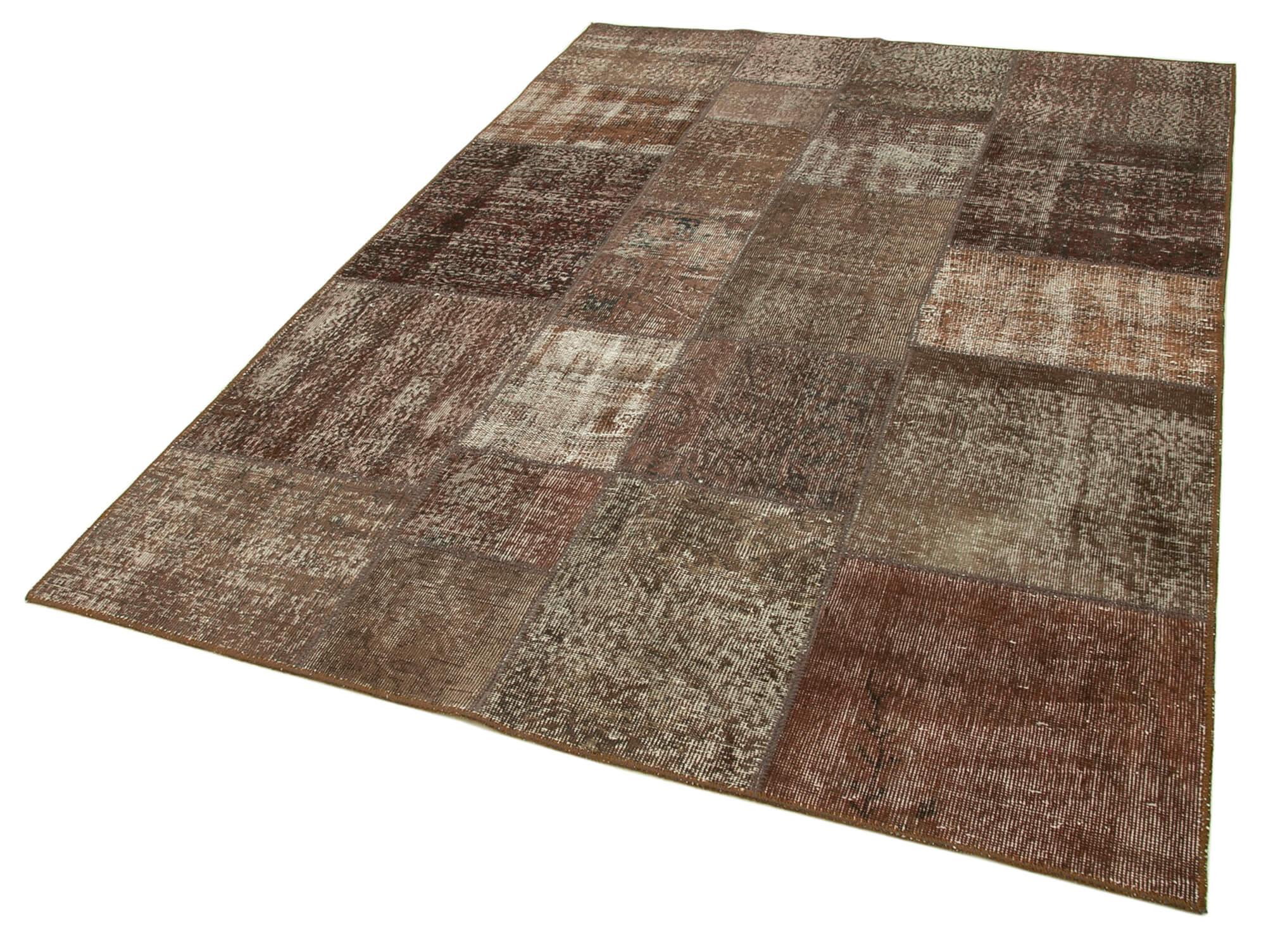 Kırk Yama Kahverengi Patchwork Pamuk Yün El Dokuma Halısı 170x245 Agacan