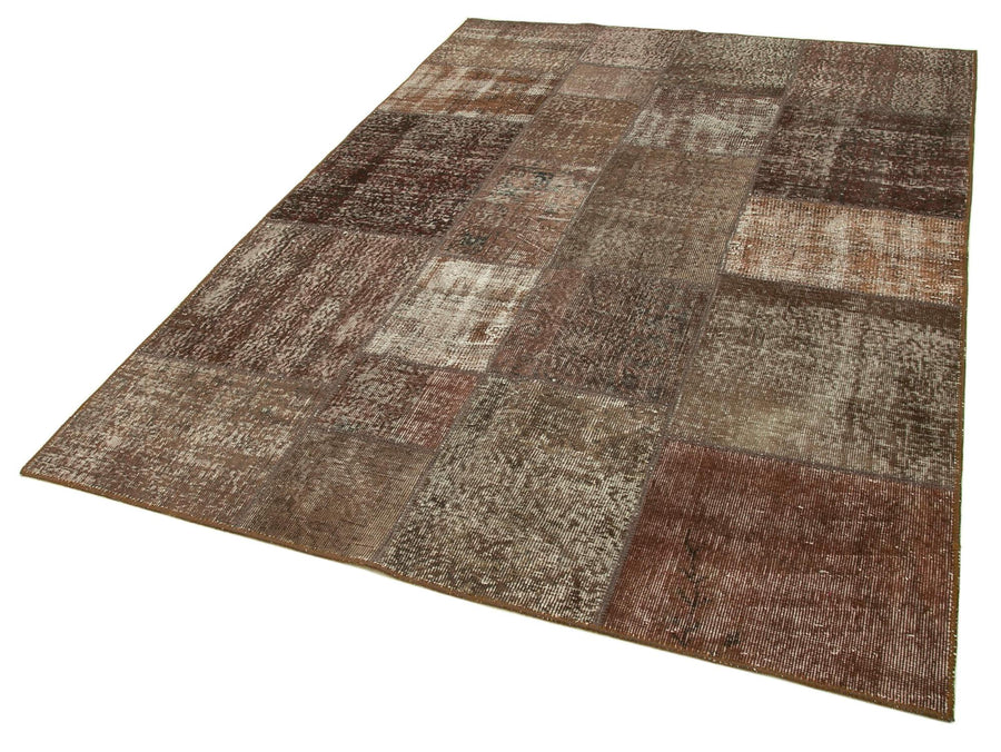 Kırk Yama Kahverengi Patchwork Pamuk Yün El Dokuma Halısı 170x245 Agacan
