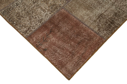 Kırk Yama Kahverengi Patchwork Pamuk Yün El Dokuma Halısı 170x245 Agacan