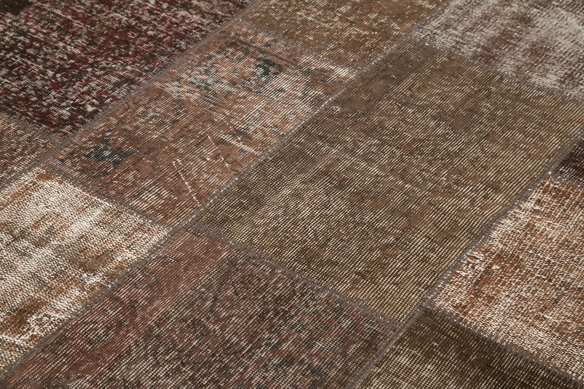 Kırk Yama Kahverengi Patchwork Pamuk Yün El Dokuma Halısı 170x245 Agacan