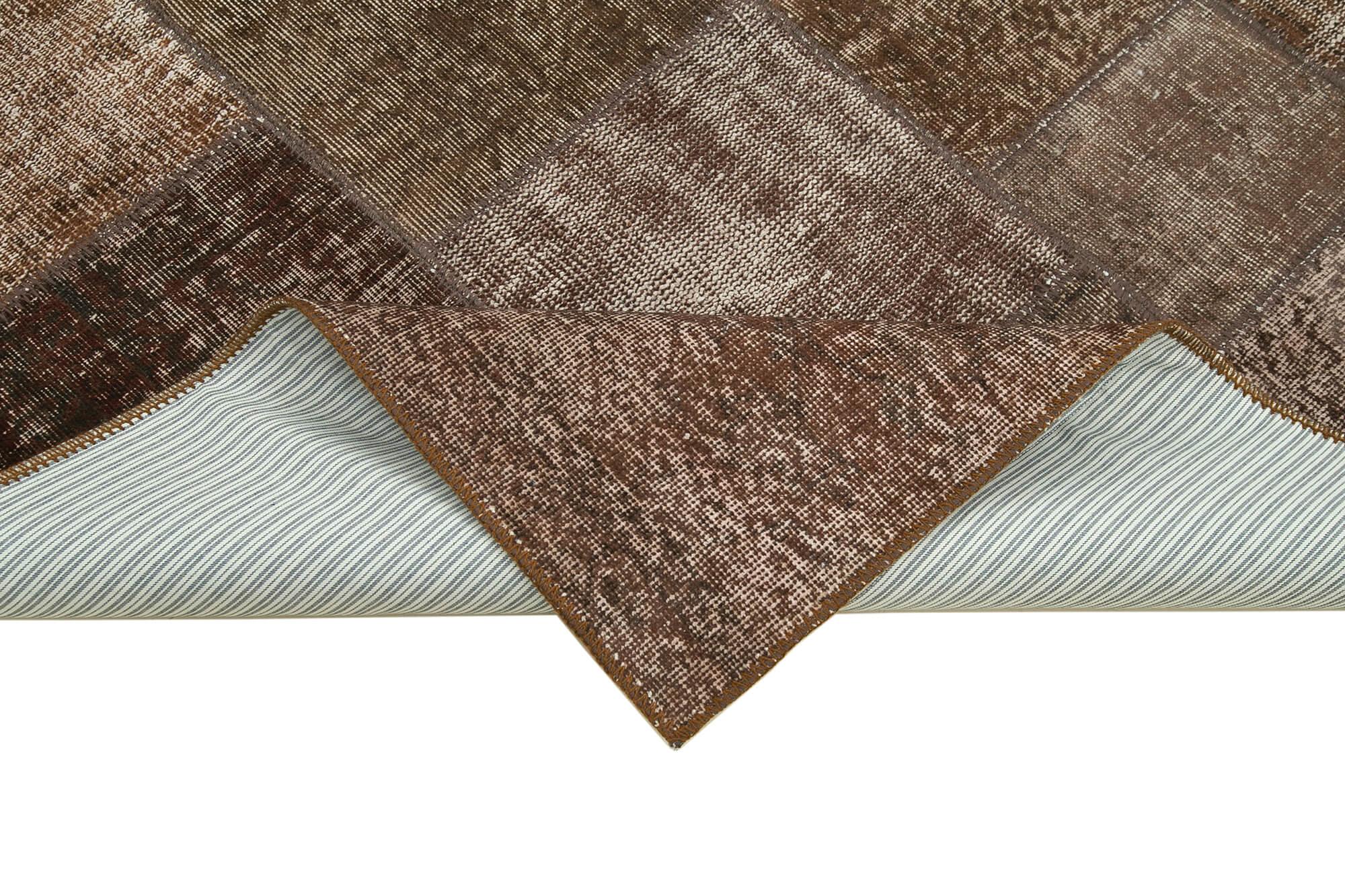 Kırk Yama Kahverengi Patchwork Pamuk Yün El Dokuma Halısı 170x245 Agacan