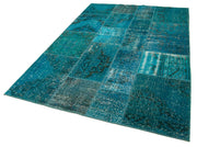 Kırk Yama Turkuaz Patchwork Pamuk Yün El Dokuma Halısı 171x244 Agacan