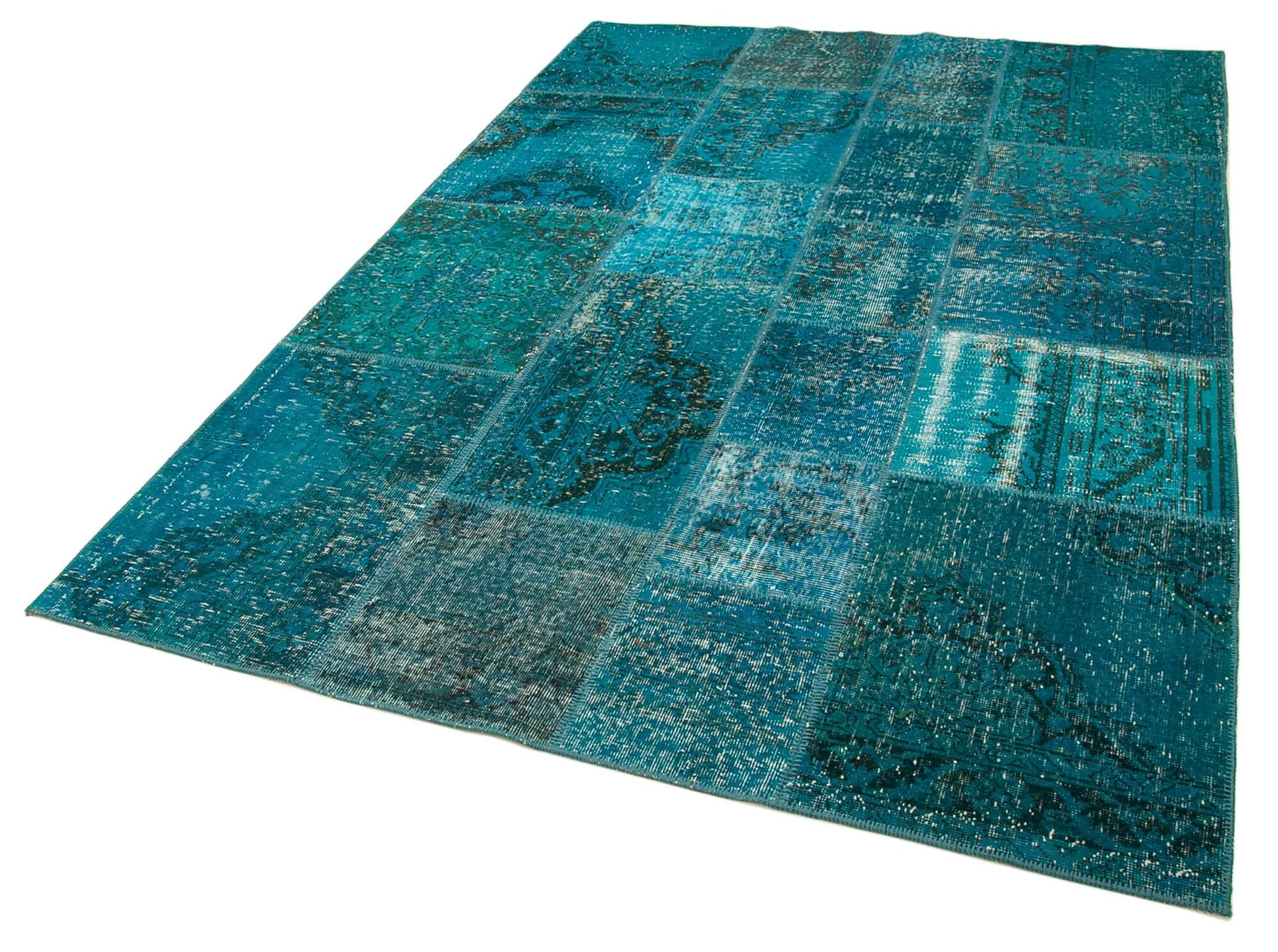Kırk Yama Turkuaz Patchwork Pamuk Yün El Dokuma Halısı 171x244 Agacan