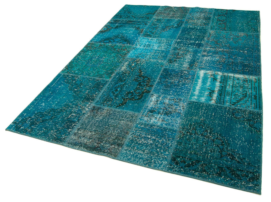 Kırk Yama Turkuaz Patchwork Pamuk Yün El Dokuma Halısı 171x244 Agacan