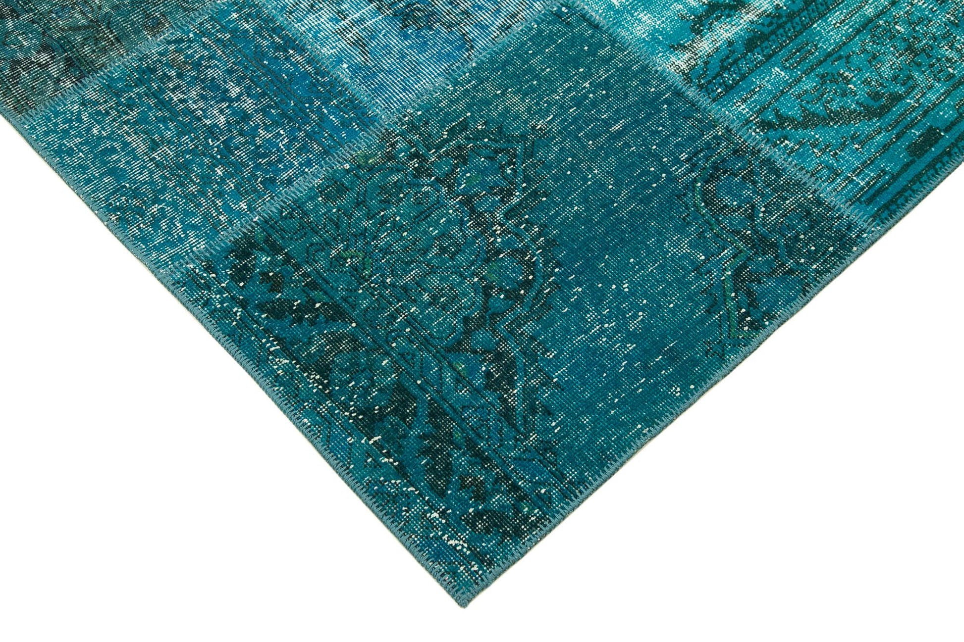 Kırk Yama Turkuaz Patchwork Pamuk Yün El Dokuma Halısı 171x244 Agacan