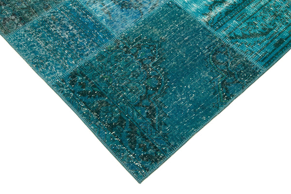Kırk Yama Turkuaz Patchwork Pamuk Yün El Dokuma Halısı 171x244 Agacan