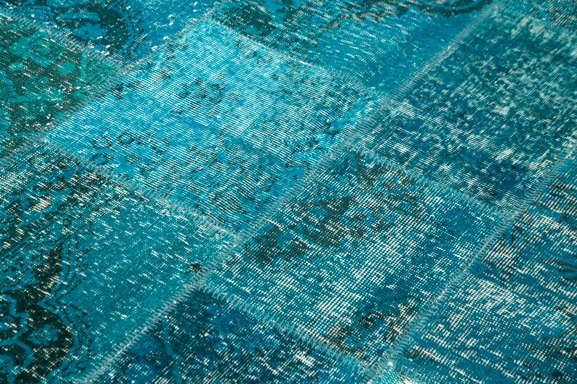 Kırk Yama Turkuaz Patchwork Pamuk Yün El Dokuma Halısı 171x244 Agacan