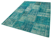Kırk Yama Turkuaz Patchwork Pamuk Yün El Dokuma Halısı 175x242 Agacan