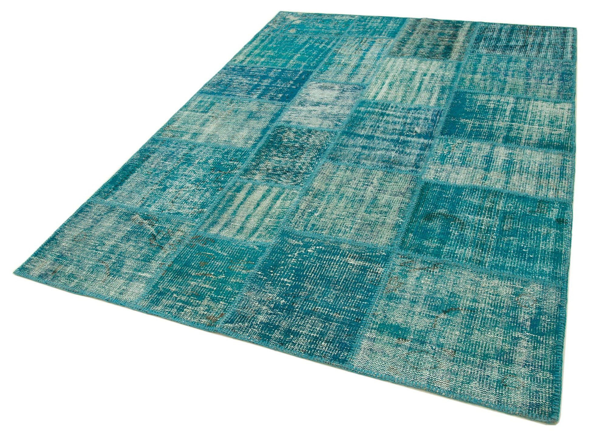 Kırk Yama Turkuaz Patchwork Pamuk Yün El Dokuma Halısı 175x242 Agacan