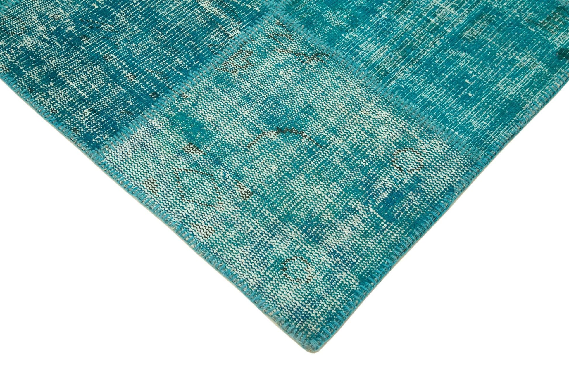 Kırk Yama Turkuaz Patchwork Pamuk Yün El Dokuma Halısı 175x242 Agacan