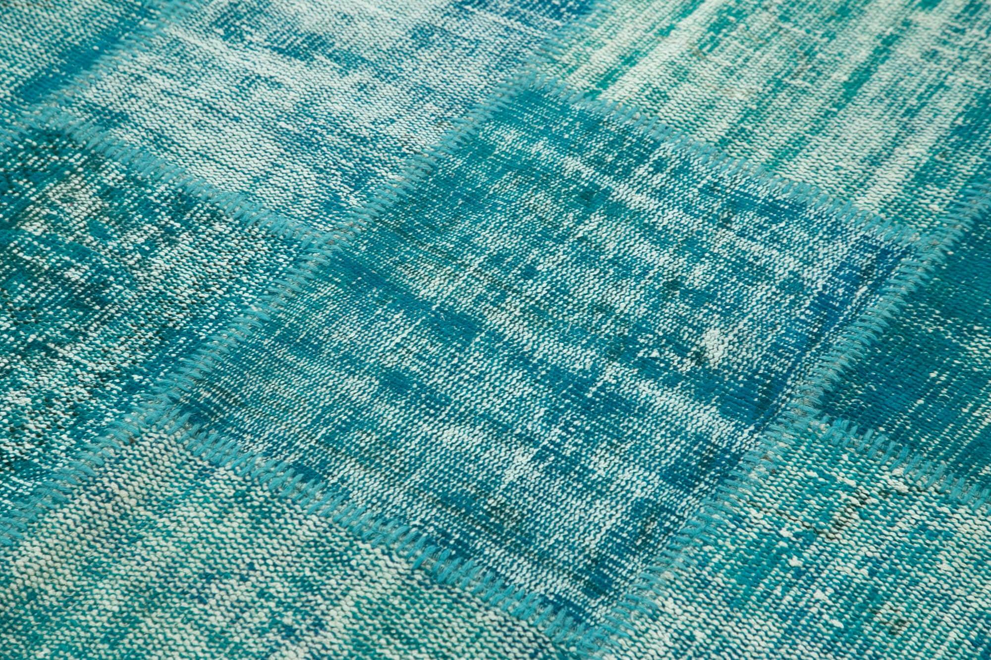 Kırk Yama Turkuaz Patchwork Pamuk Yün El Dokuma Halısı 175x242 Agacan