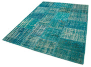 Kırk Yama Turkuaz Patchwork Pamuk Yün El Dokuma Halısı 172x238 Agacan