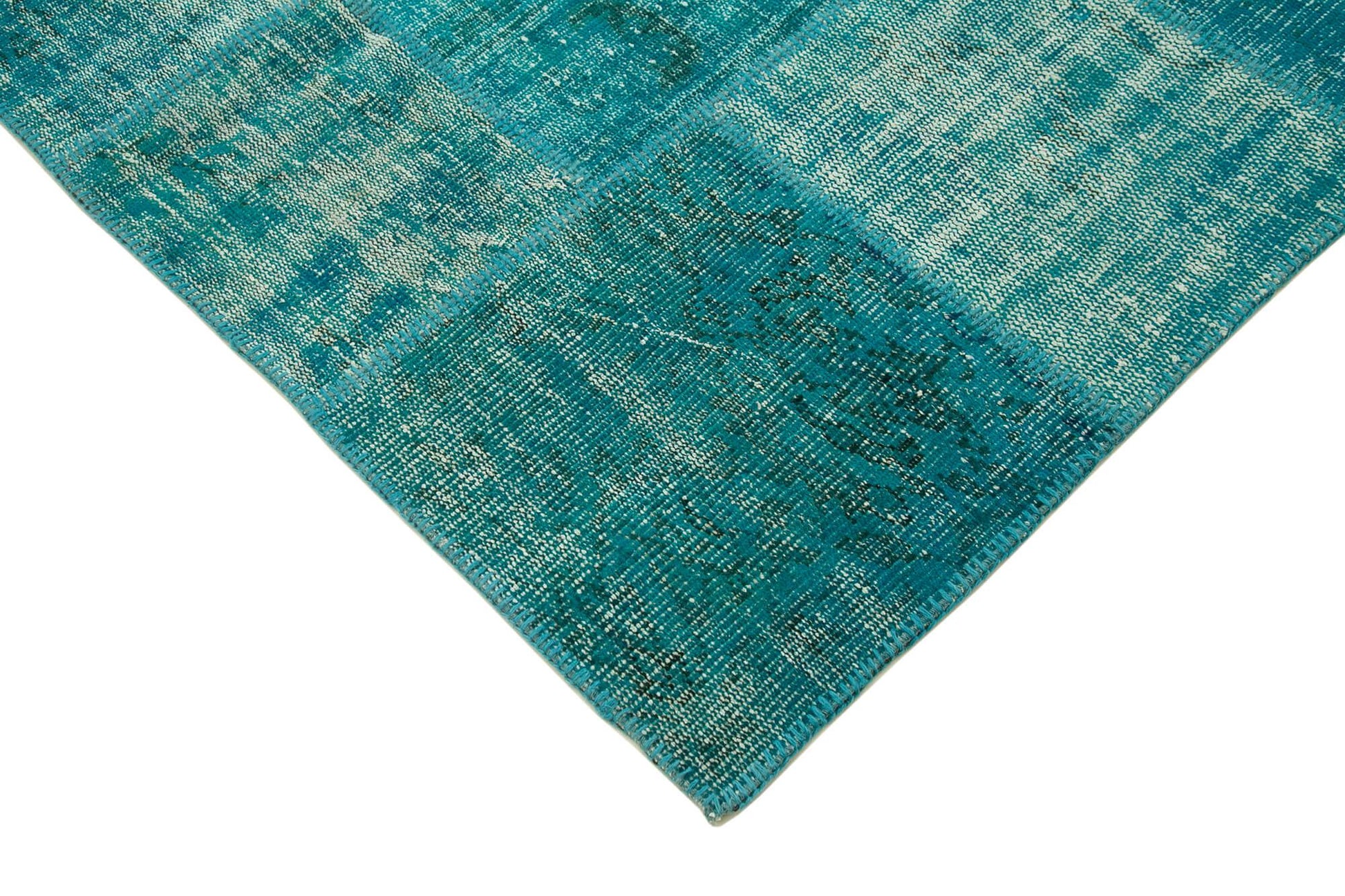 Kırk Yama Turkuaz Patchwork Pamuk Yün El Dokuma Halısı 172x238 Agacan