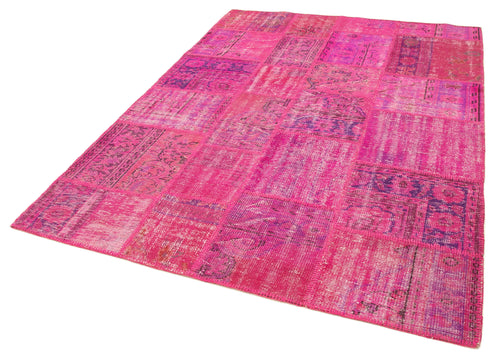 Kırk Yama Pembe Patchwork Pamuk Yün El Dokuma Halısı 175x242 Agacan