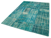 Kırk Yama Turkuaz Patchwork Pamuk Yün El Dokuma Halısı 174x240 Agacan
