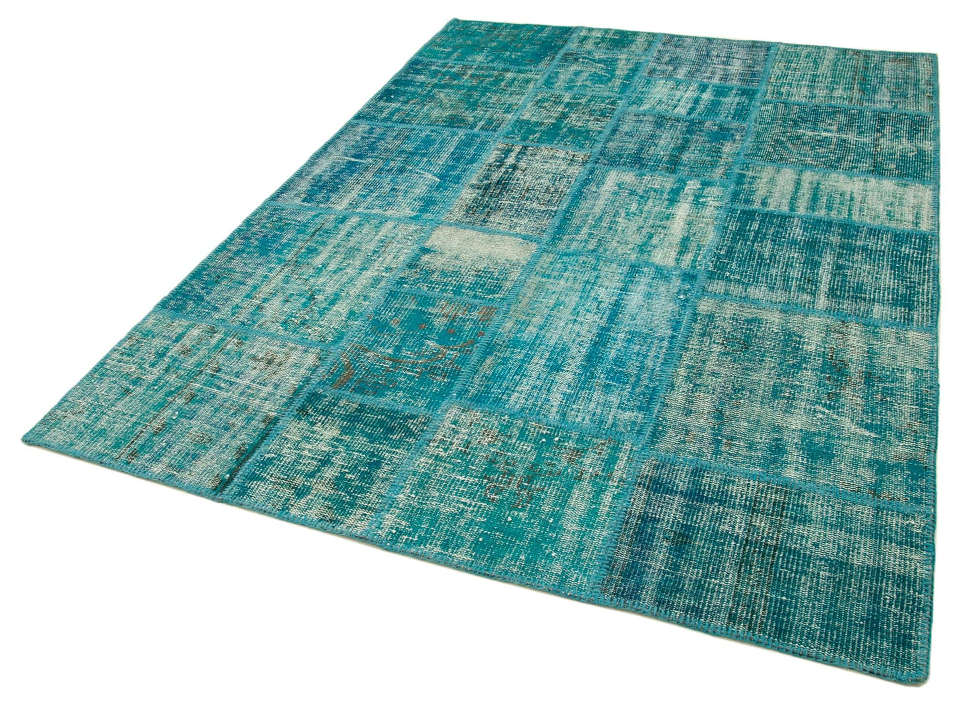 Kırk Yama Turkuaz Patchwork Pamuk Yün El Dokuma Halısı 174x240 Agacan