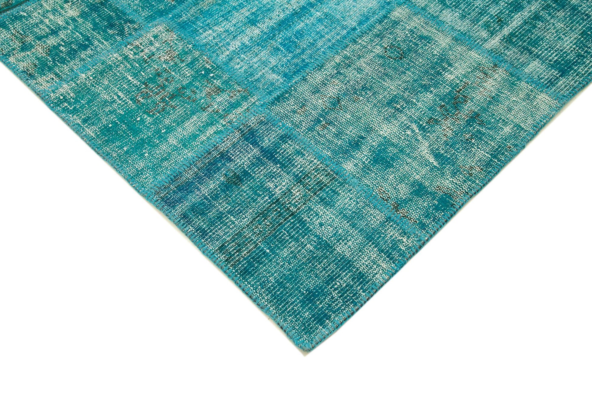 Kırk Yama Turkuaz Patchwork Pamuk Yün El Dokuma Halısı 174x240 Agacan
