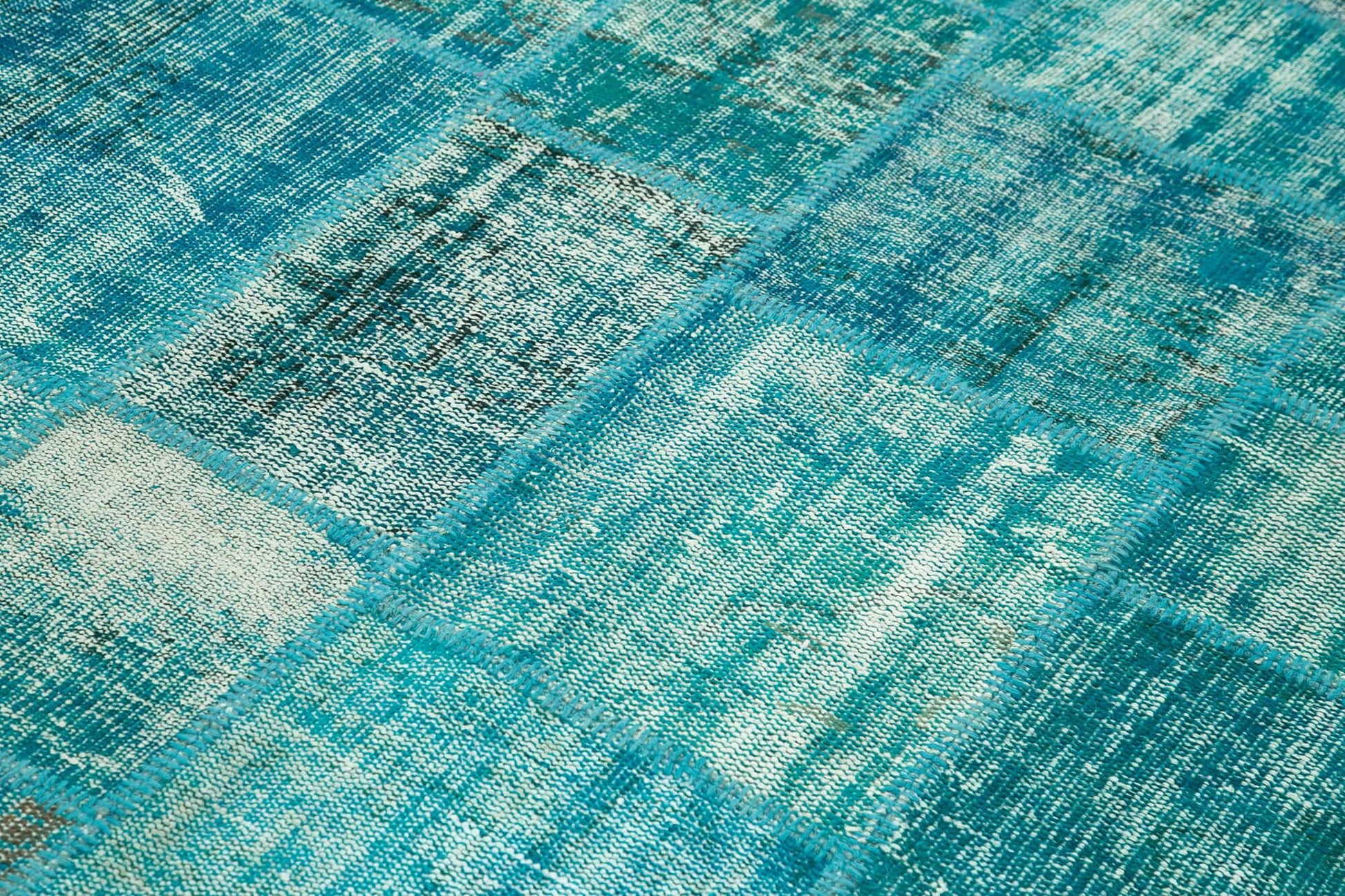 Kırk Yama Turkuaz Patchwork Pamuk Yün El Dokuma Halısı 174x240 Agacan