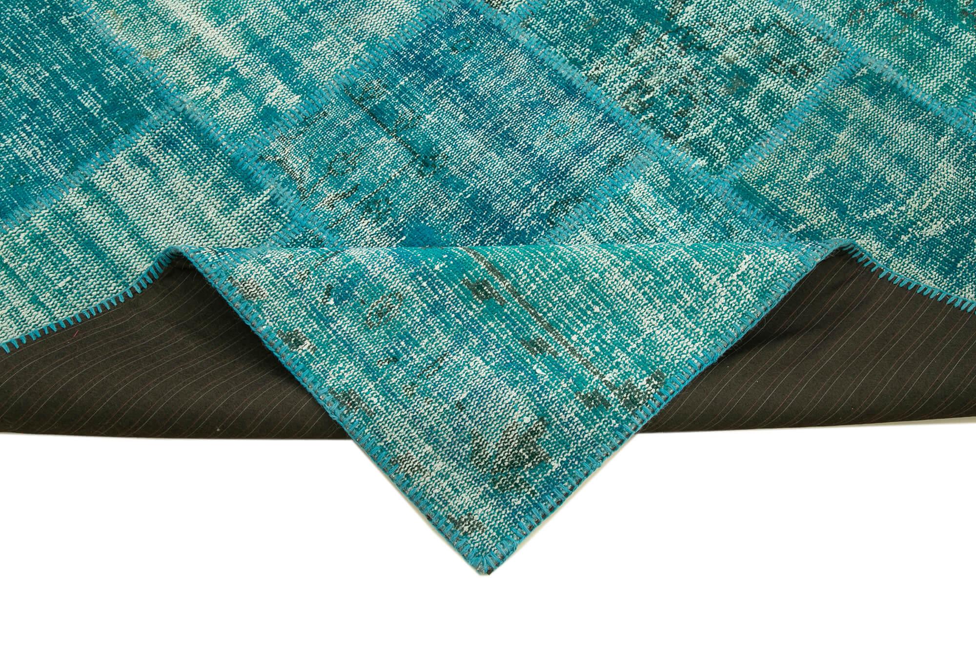 Kırk Yama Turkuaz Patchwork Pamuk Yün El Dokuma Halısı 174x240 Agacan