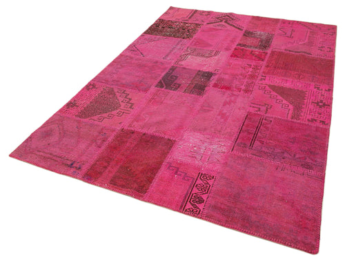 Kırk Yama Pembe Patchwork Pamuk Yün El Dokuma Halısı 172x250 Agacan