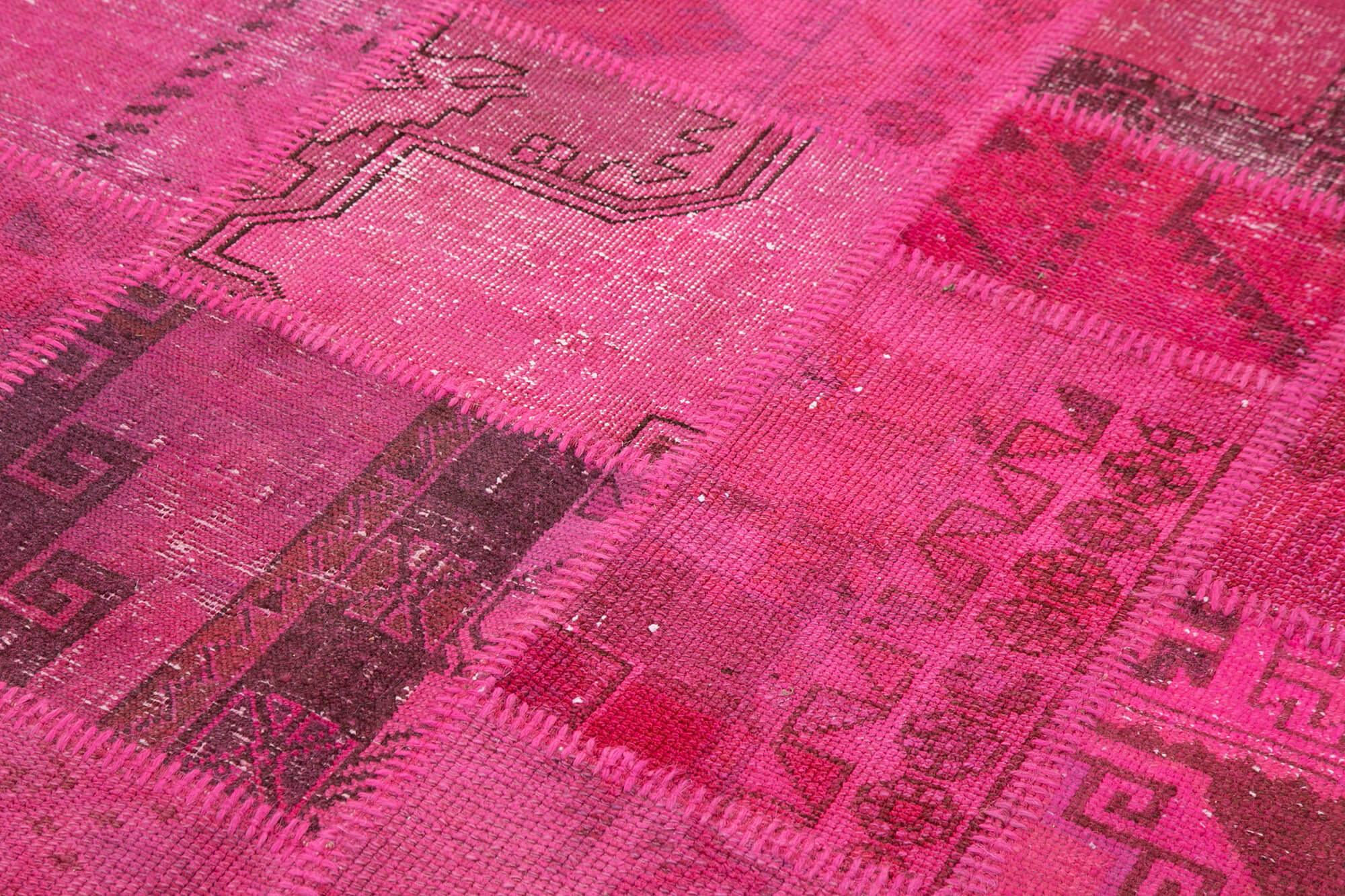 Kırk Yama Pembe Patchwork Pamuk Yün El Dokuma Halısı 172x250 Agacan