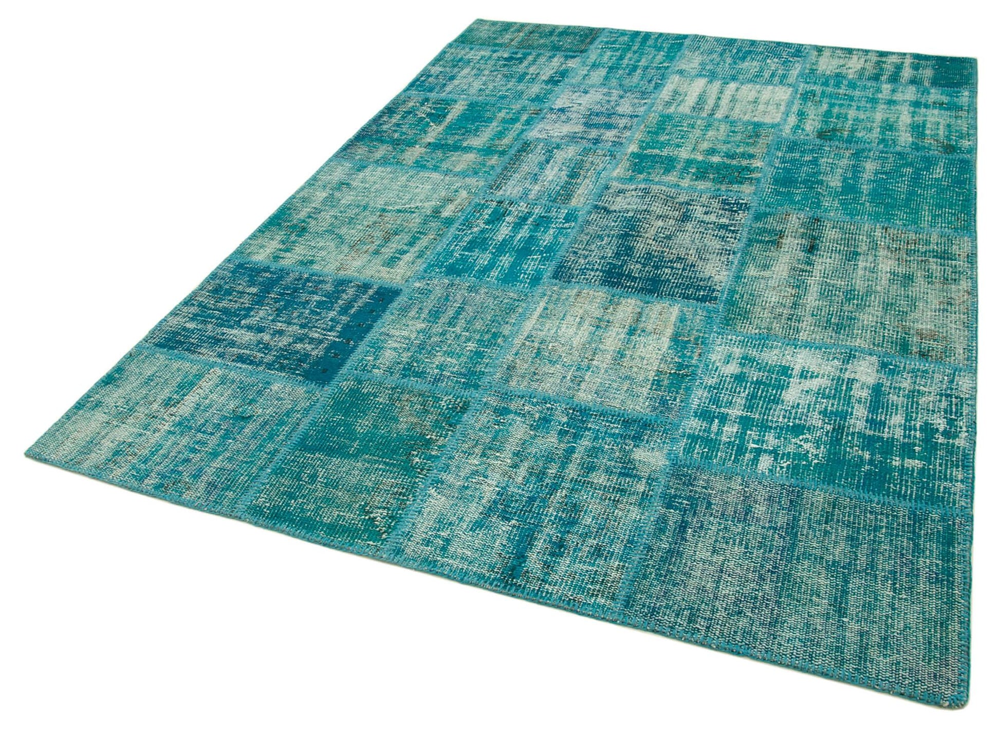 Kırk Yama Turkuaz Patchwork Pamuk Yün El Dokuma Halısı 173x240 Agacan