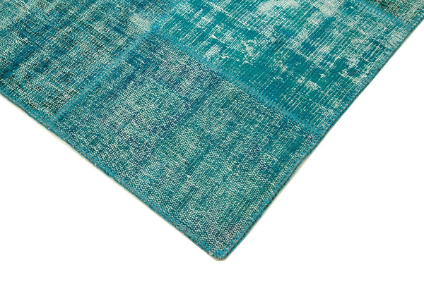 Kırk Yama Turkuaz Patchwork Pamuk Yün El Dokuma Halısı 173x240 Agacan