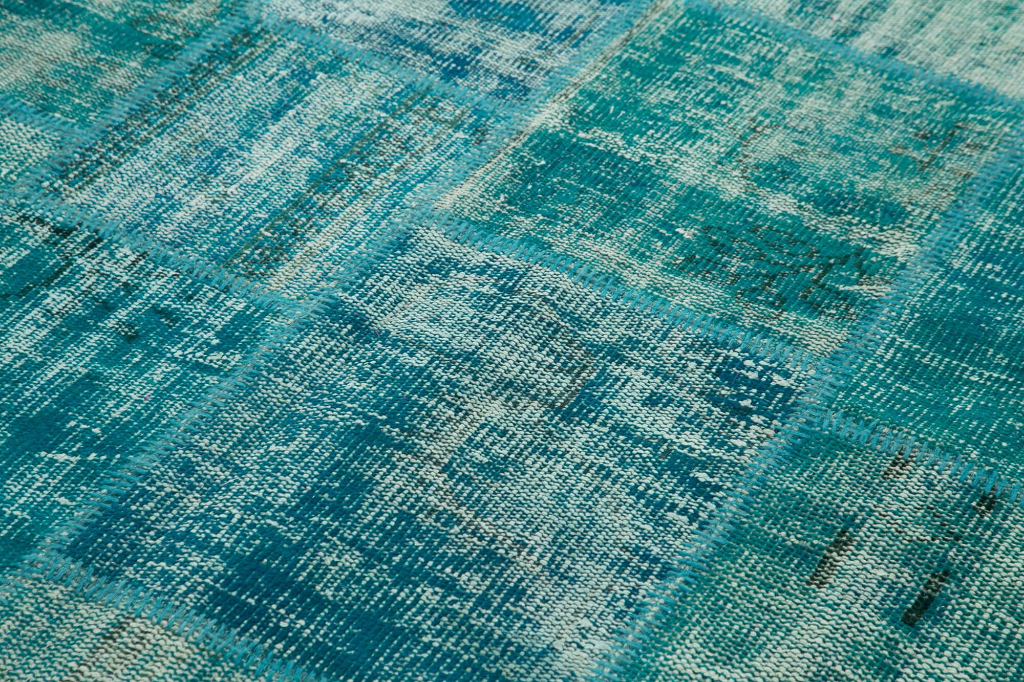 Kırk Yama Turkuaz Patchwork Pamuk Yün El Dokuma Halısı 173x240 Agacan