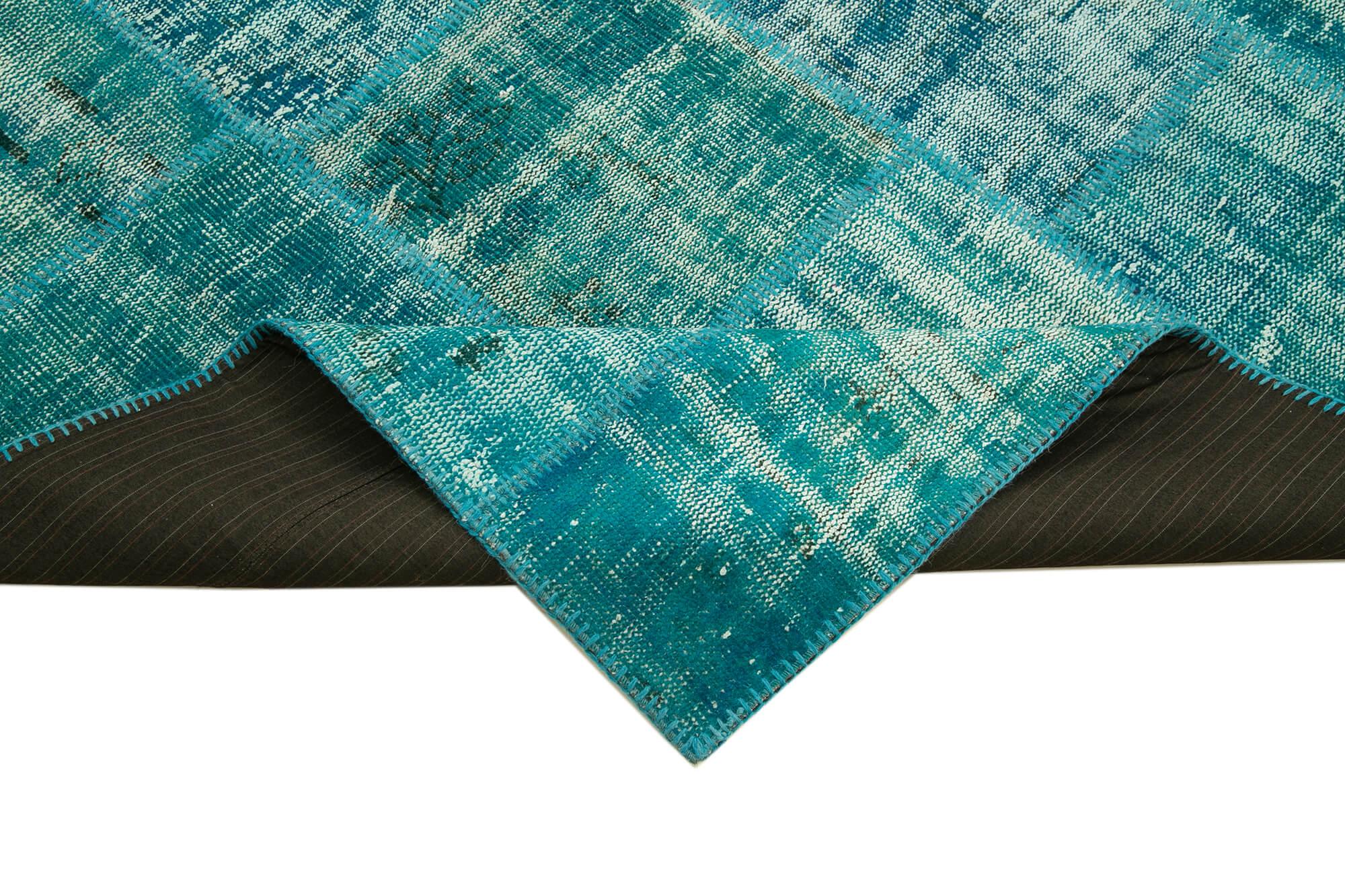 Kırk Yama Turkuaz Patchwork Pamuk Yün El Dokuma Halısı 173x240 Agacan
