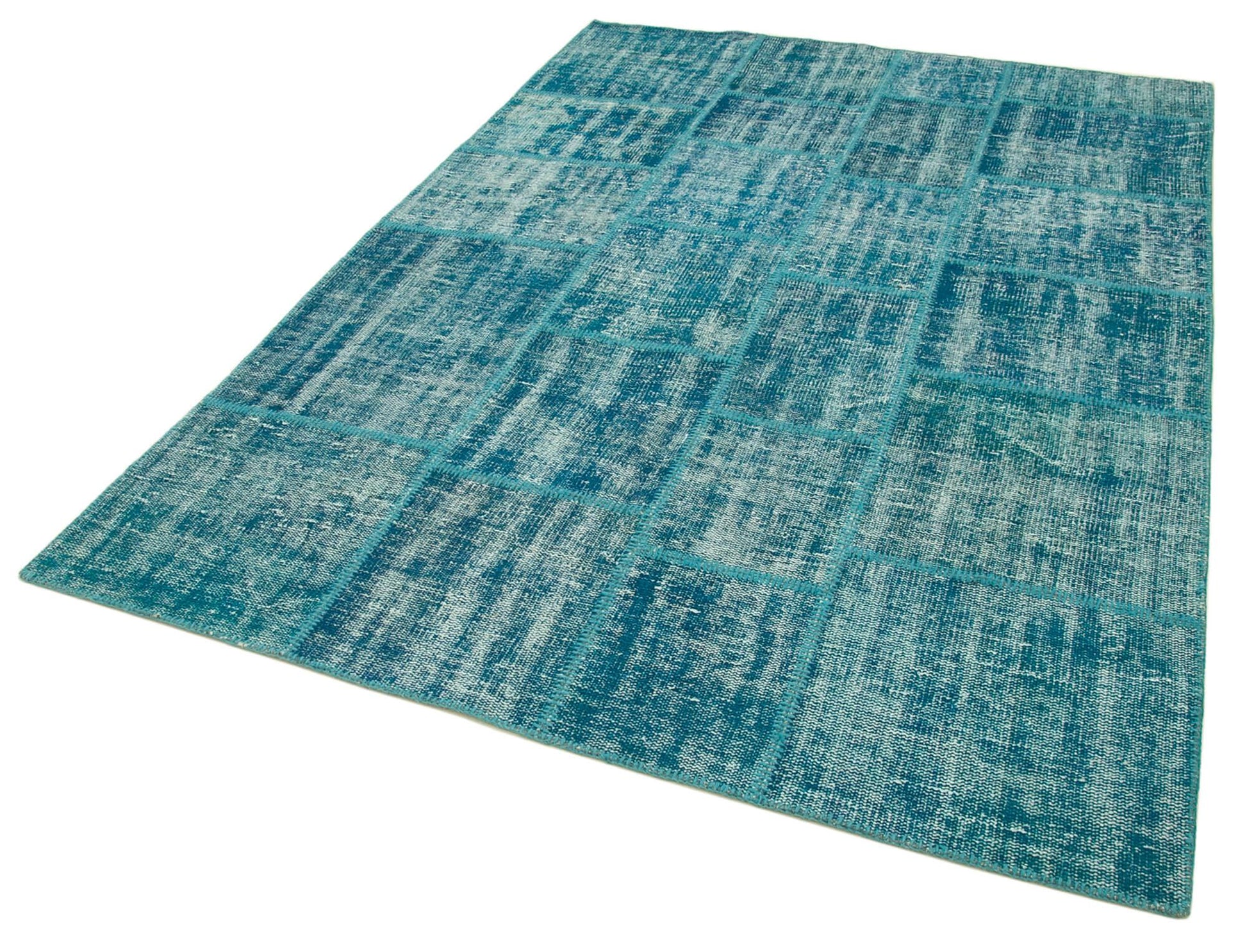 Kırk Yama Turkuaz Patchwork Pamuk Yün El Dokuma Halısı 174x247 Agacan