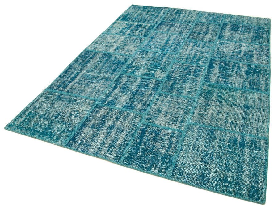 Kırk Yama Turkuaz Patchwork Pamuk Yün El Dokuma Halısı 174x247 Agacan