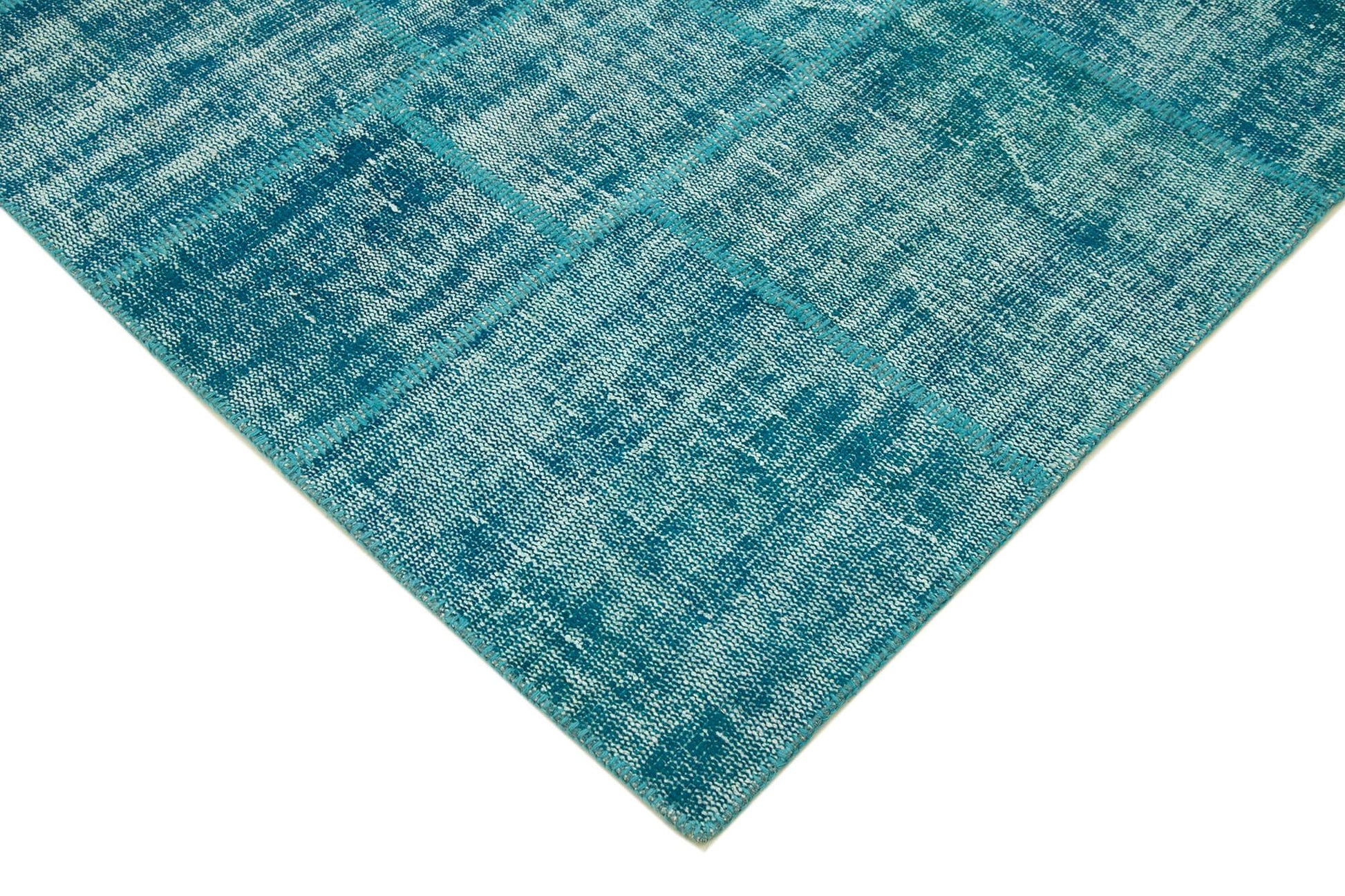 Kırk Yama Turkuaz Patchwork Pamuk Yün El Dokuma Halısı 174x247 Agacan