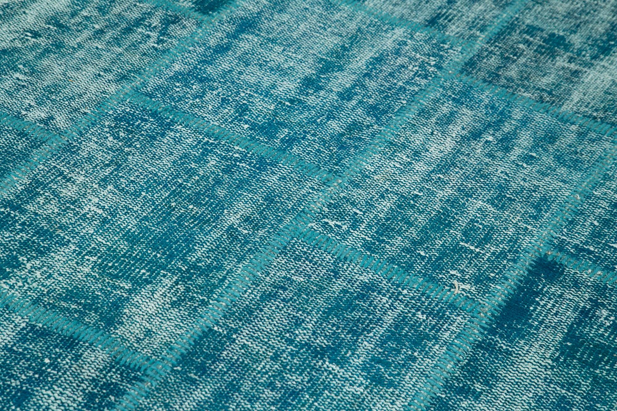 Kırk Yama Turkuaz Patchwork Pamuk Yün El Dokuma Halısı 174x247 Agacan