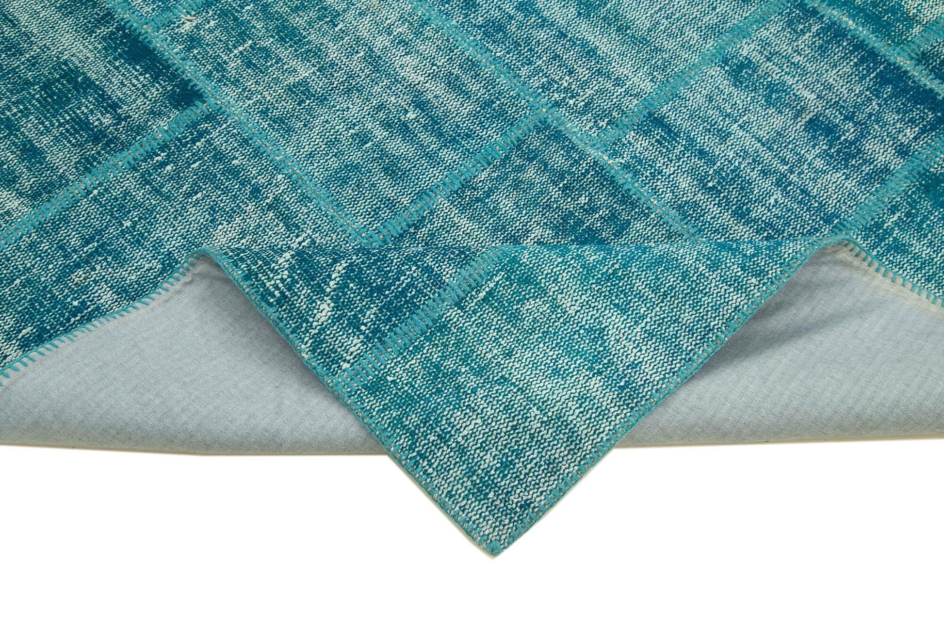 Kırk Yama Turkuaz Patchwork Pamuk Yün El Dokuma Halısı 174x247 Agacan