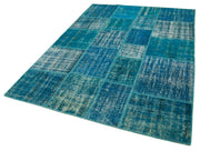 Kırk Yama Turkuaz Patchwork Pamuk Yün El Dokuma Halısı 174x243 Agacan