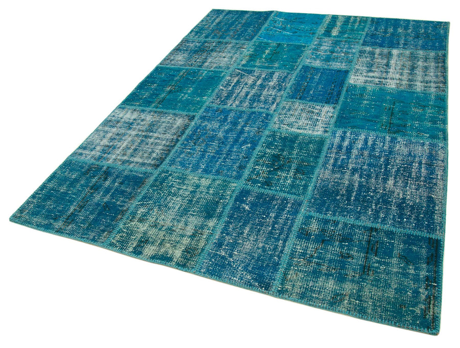 Kırk Yama Turkuaz Patchwork Pamuk Yün El Dokuma Halısı 174x243 Agacan