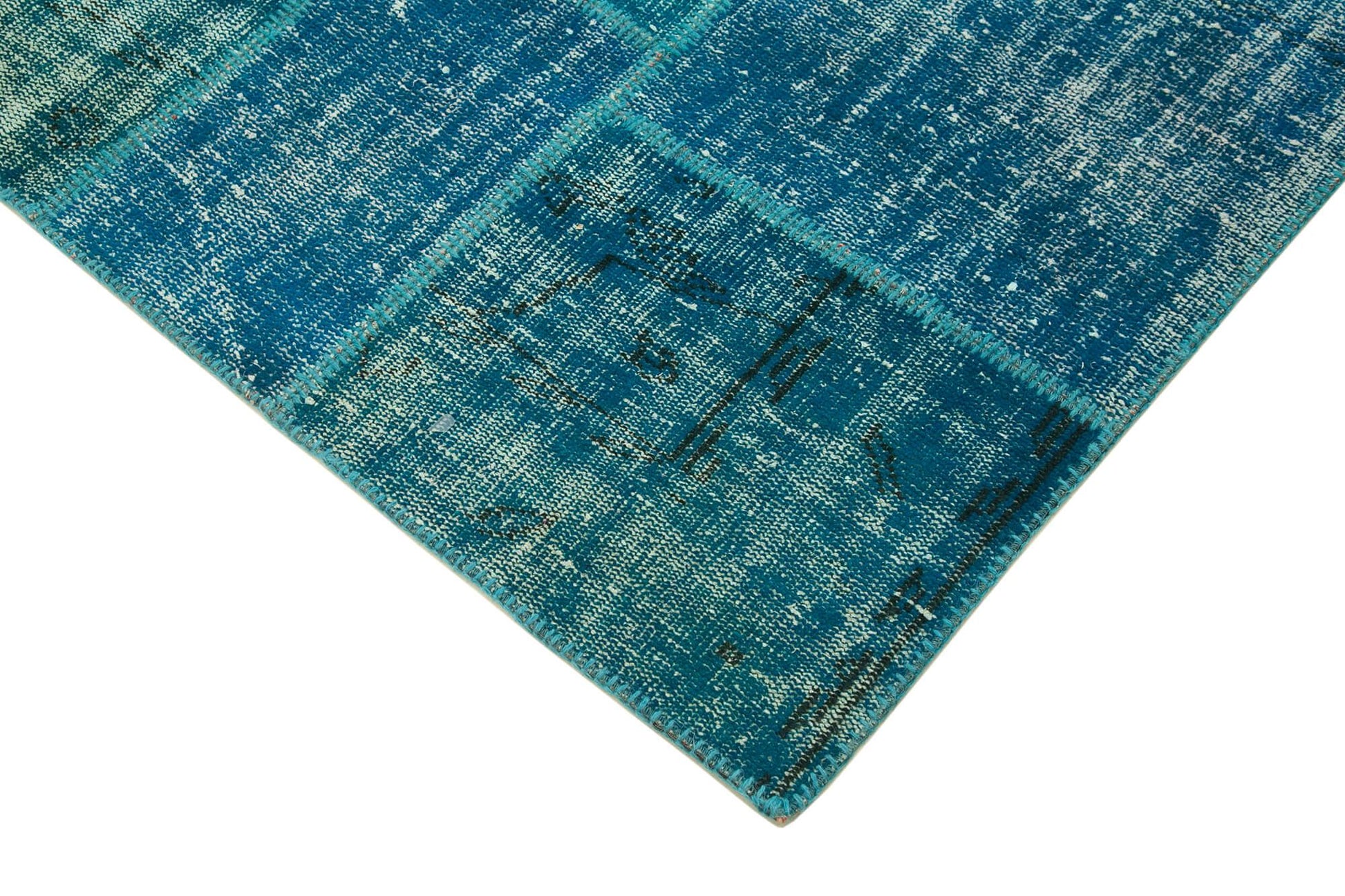 Kırk Yama Turkuaz Patchwork Pamuk Yün El Dokuma Halısı 174x243 Agacan