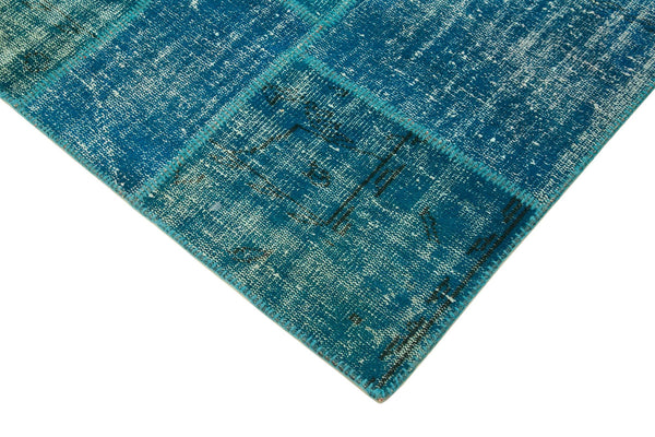 Kırk Yama Turkuaz Patchwork Pamuk Yün El Dokuma Halısı 174x243 Agacan