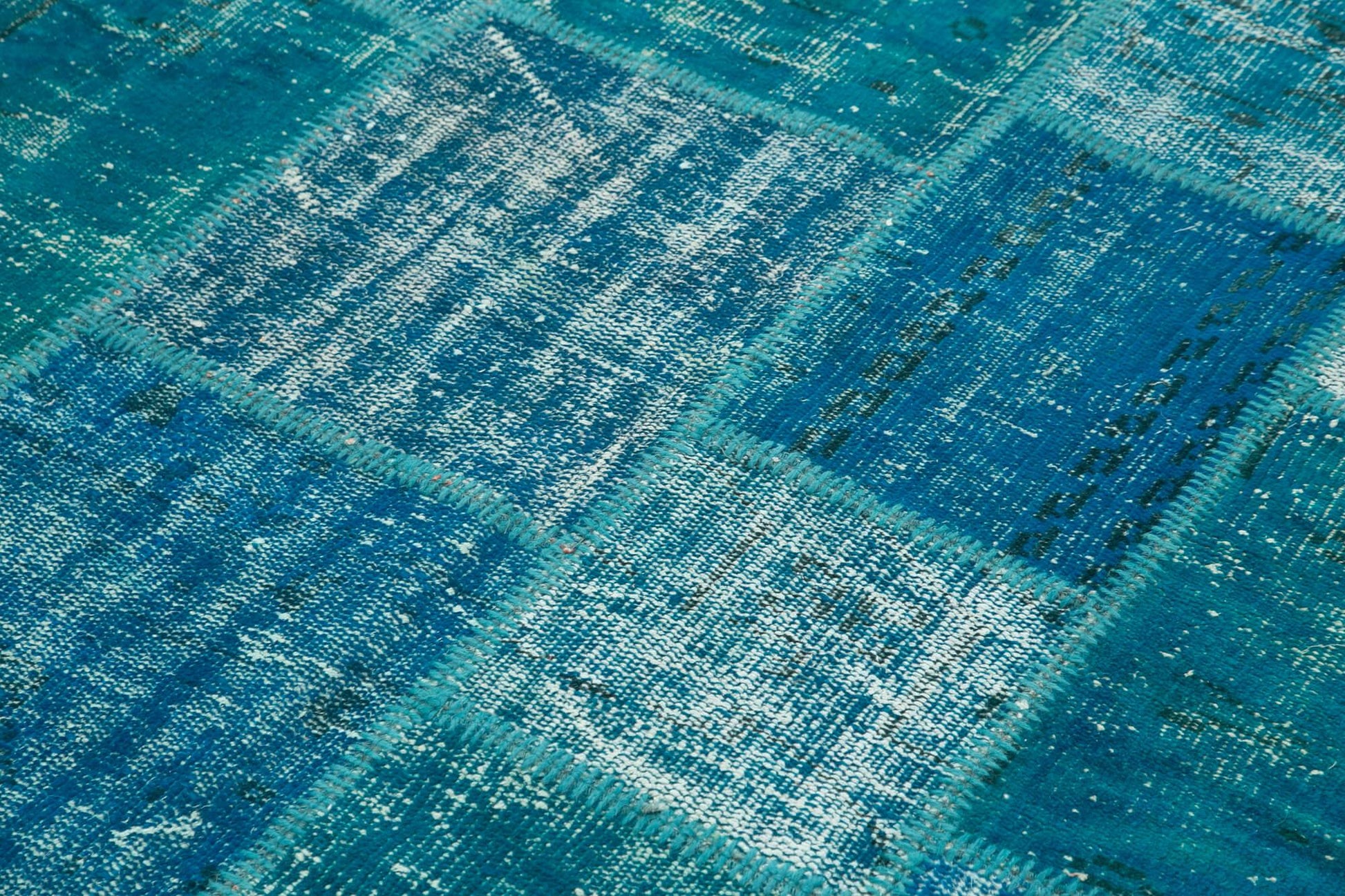 Kırk Yama Turkuaz Patchwork Pamuk Yün El Dokuma Halısı 174x243 Agacan