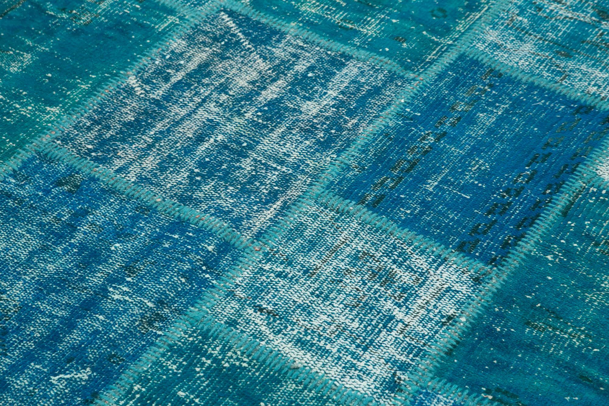 Kırk Yama Turkuaz Patchwork Pamuk Yün El Dokuma Halısı 174x243 Agacan