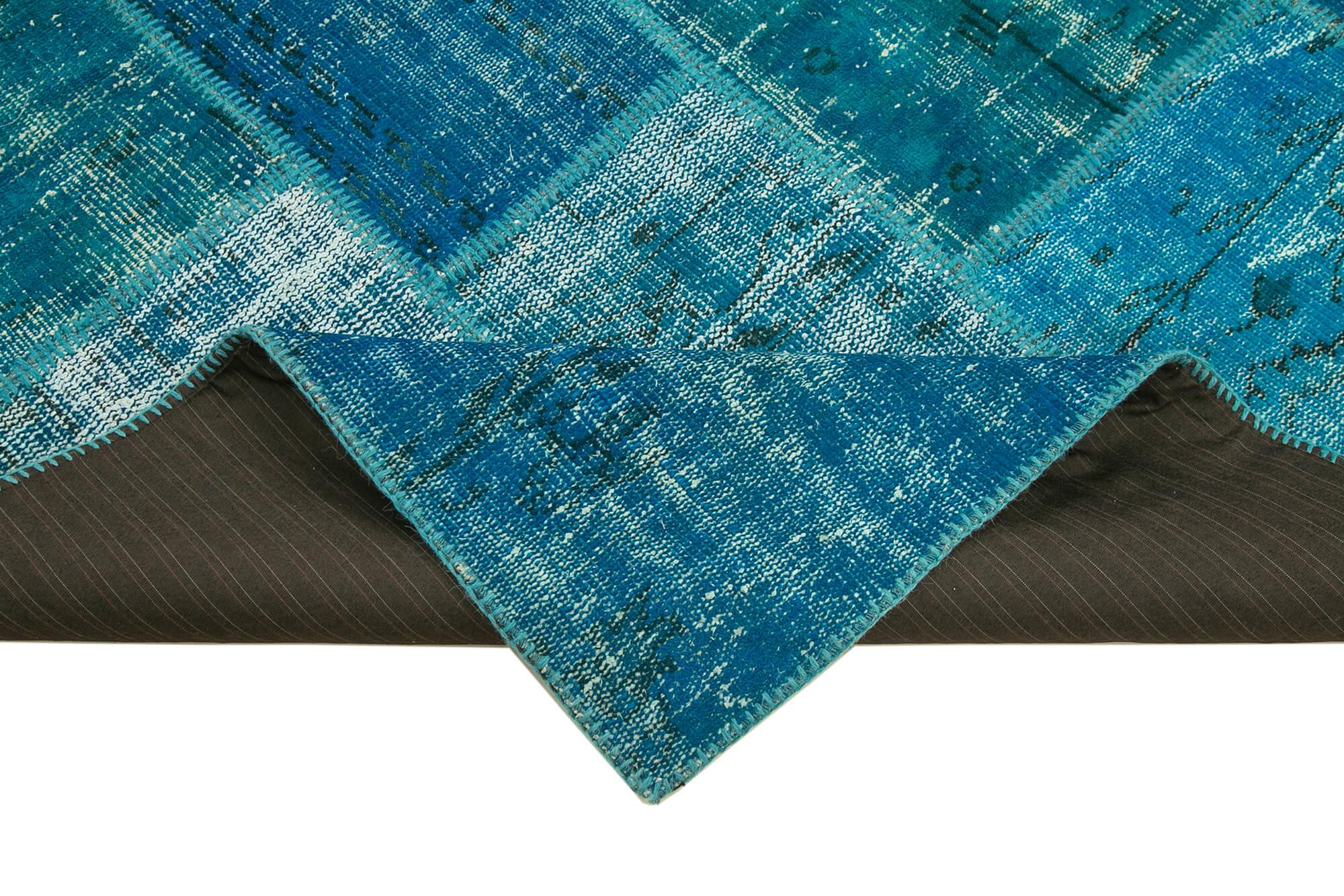 Kırk Yama Turkuaz Patchwork Pamuk Yün El Dokuma Halısı 174x243 Agacan