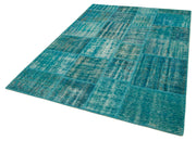 Kırk Yama Turkuaz Patchwork Pamuk Yün El Dokuma Halısı 174x243 Agacan
