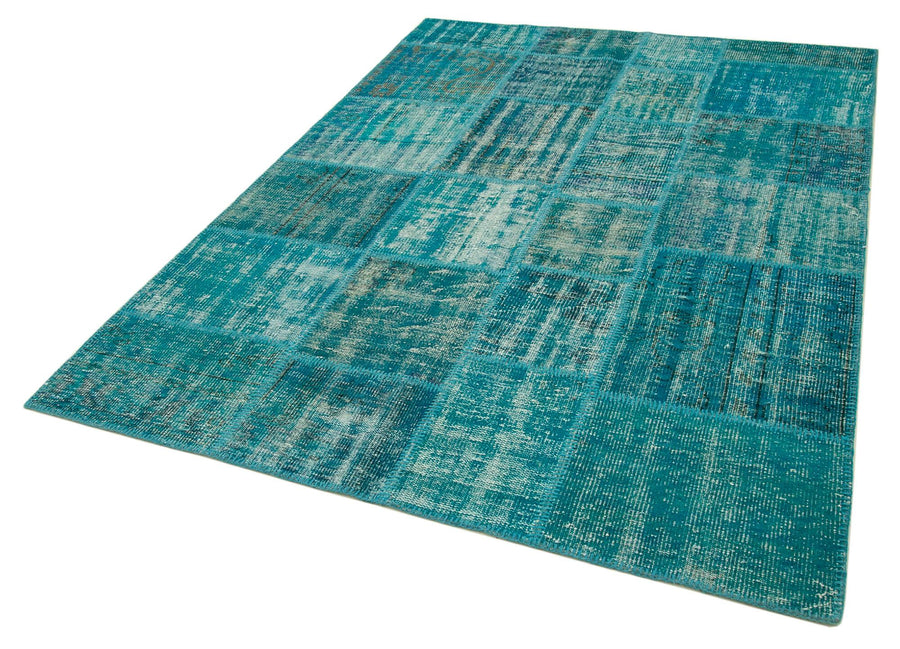Kırk Yama Turkuaz Patchwork Pamuk Yün El Dokuma Halısı 174x243 Agacan