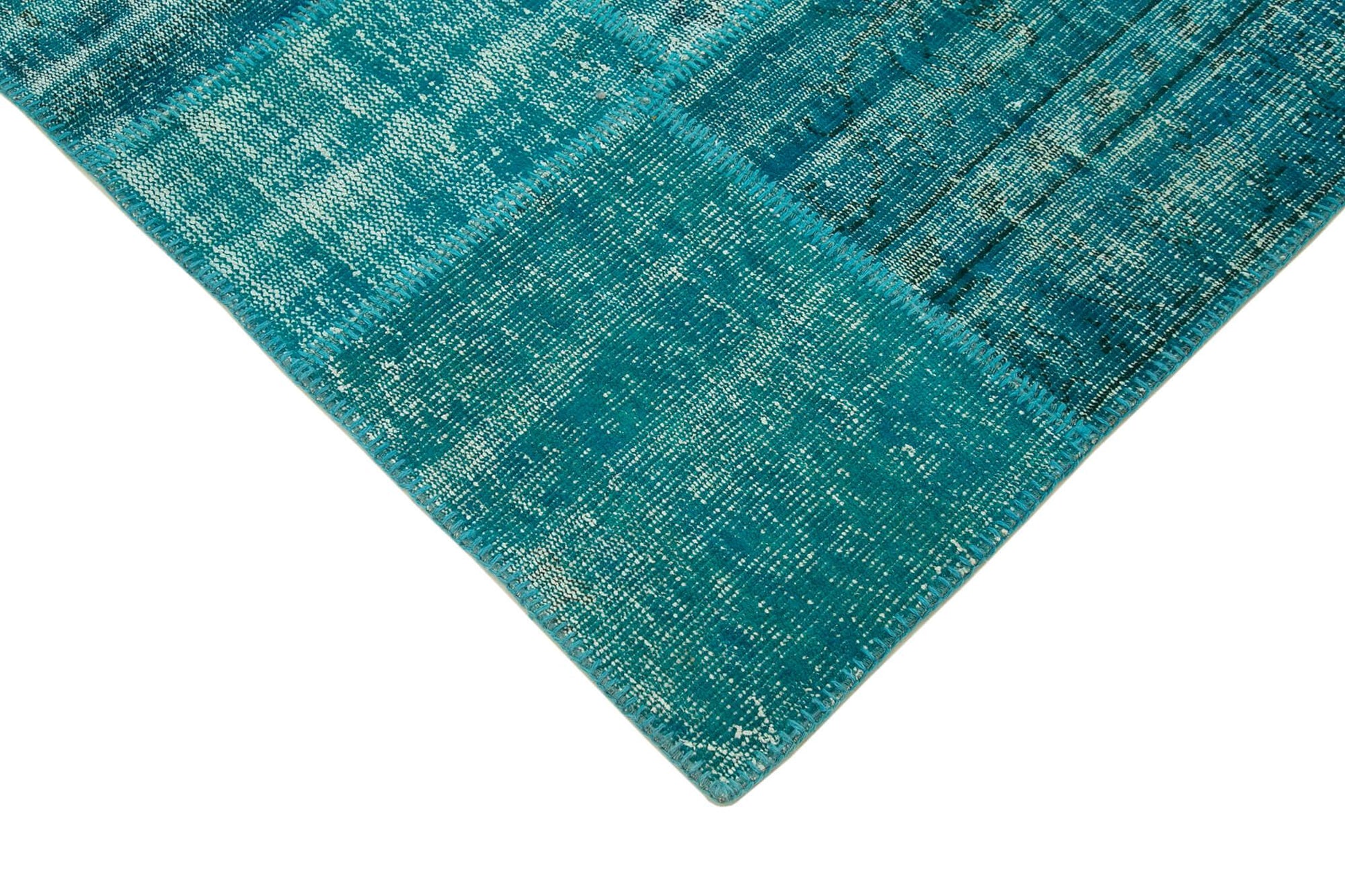 Kırk Yama Turkuaz Patchwork Pamuk Yün El Dokuma Halısı 174x243 Agacan