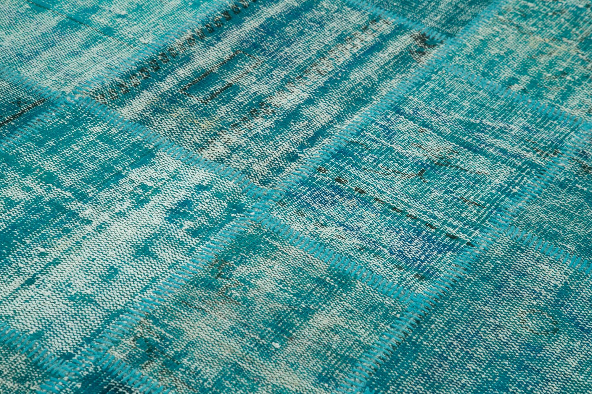 Kırk Yama Turkuaz Patchwork Pamuk Yün El Dokuma Halısı 174x243 Agacan
