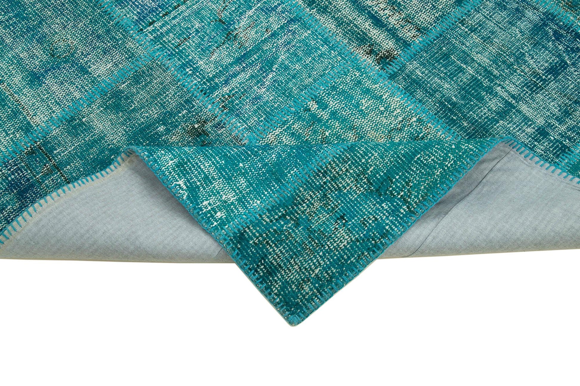 Kırk Yama Turkuaz Patchwork Pamuk Yün El Dokuma Halısı 174x243 Agacan